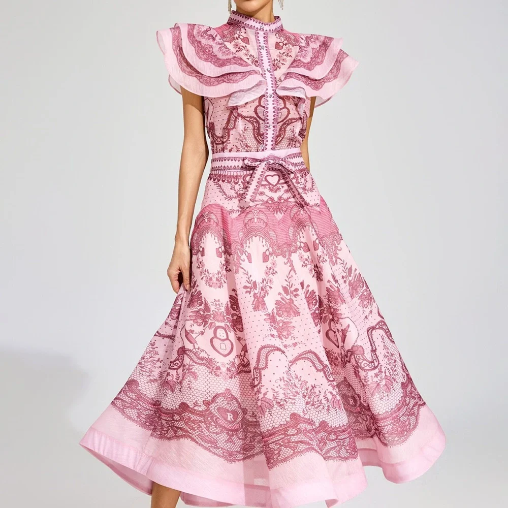 Designer-Style Pink Ruffled Two-Piece Dress Set - Picture 2 of 10